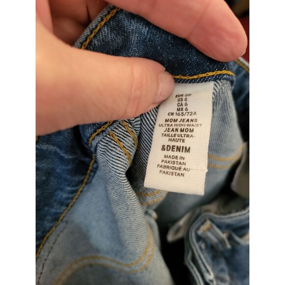 H & M & Denim Mom Jeans Ultra High Waist Distressed sz 6 Retro 90s Grunge - Picture 5 of 5